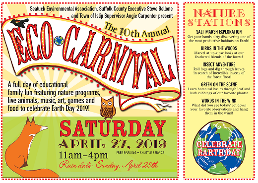 A Banner image announcing the 10th Annual Eco-Carnival to be held on Saturday 27th, 2019 from 11am-4pm