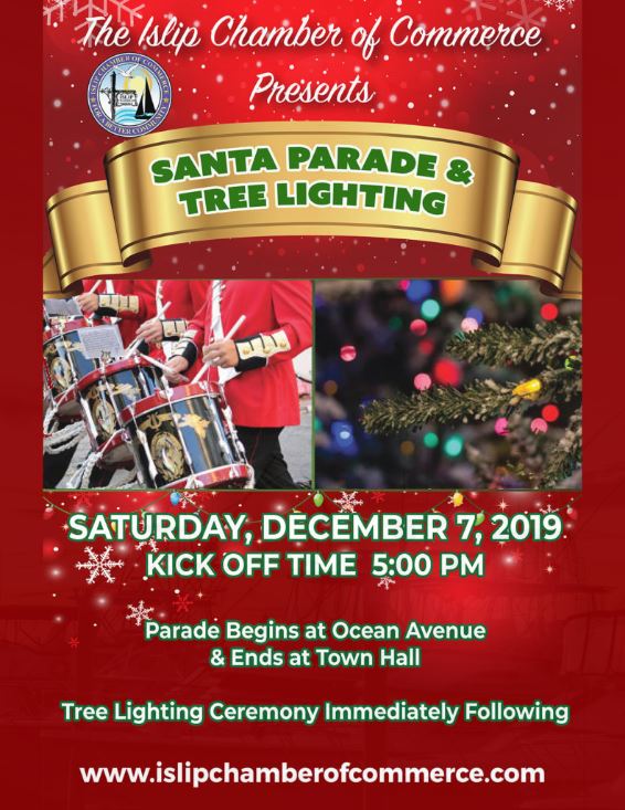 A flyer announcing the Islip Holiday Light Parade. Details in the text above.