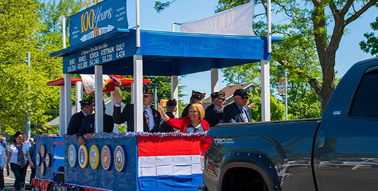 Supervisor Carpenter rides in a parade float at the West Islip Memorial Day Parade 