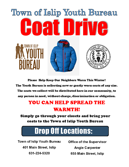 A flyer announcing the coat drive for the 2019 year. Details in article.