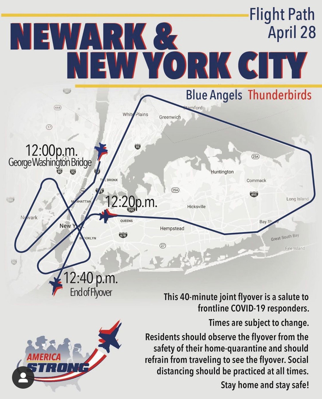 Flyer announcing flight path of fly over air show supporting COVID-19 responders