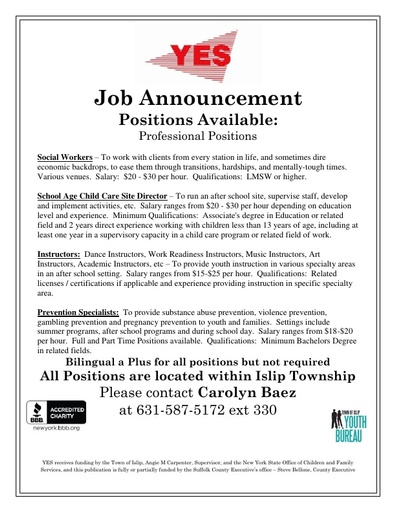 Employment Opportunities - Youth Enrichment Services (YES)