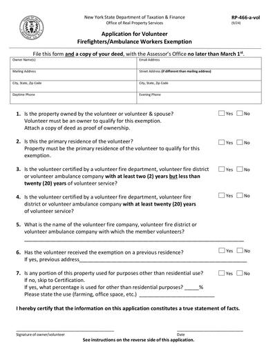 RP-466-A: Volunteer Firefighters/Ambulance Workers Exemption
