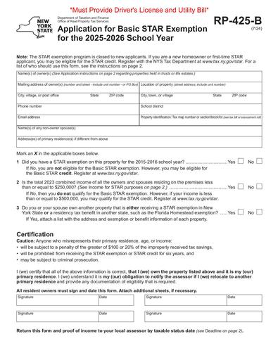 RP-425-B: Application for Basic STAR Exemption