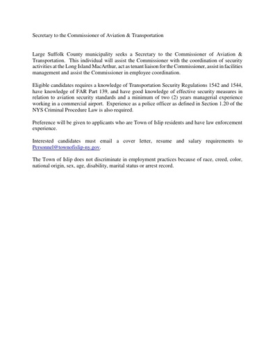 Secretary to the Commissioner of Aviation
