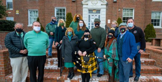 Supervisor Carpenter, Islip Town Board and Hibernian representatives on steps of Town Hall for St. Patrick's Day Celebration