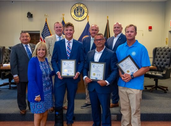 Supervisor Carpenter and Town Board in group photo with hero lifeguards