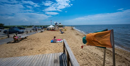 blue skies sandy shores at islip beach