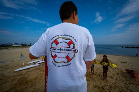 back of lifeguard's shirt