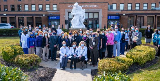 wide shot of nurses doctors and staff