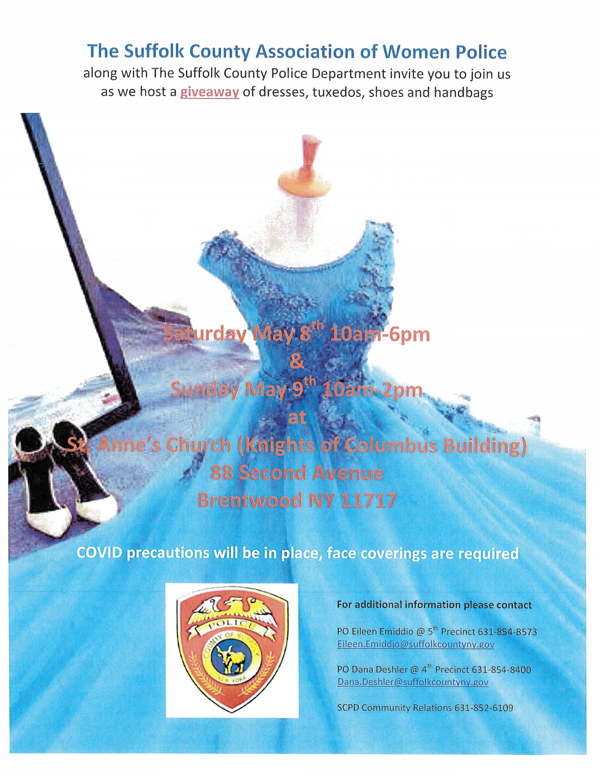 english flyer for SCPD dress drive