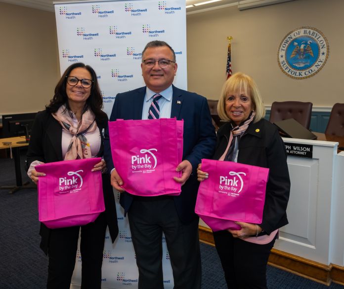 Supervisor with Pink by the Bay Bag and Northwell officials