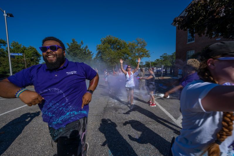 runners through purple