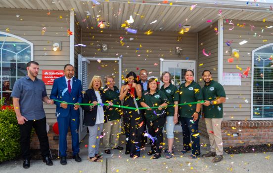 ribbon cutting and confetti