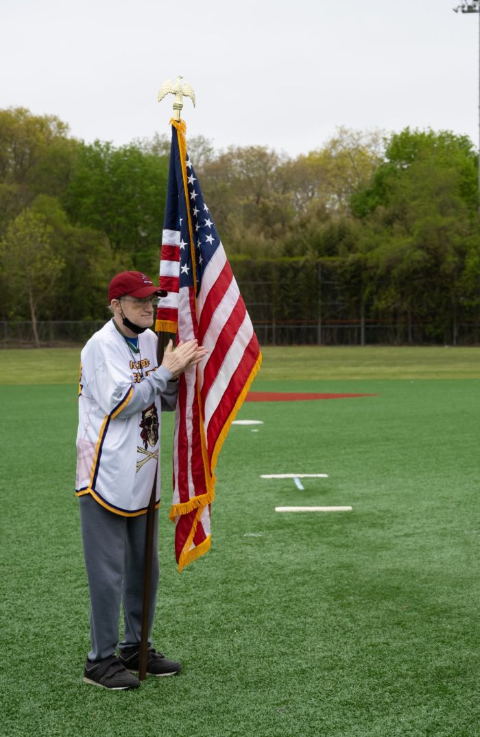 Player holds American Flag
