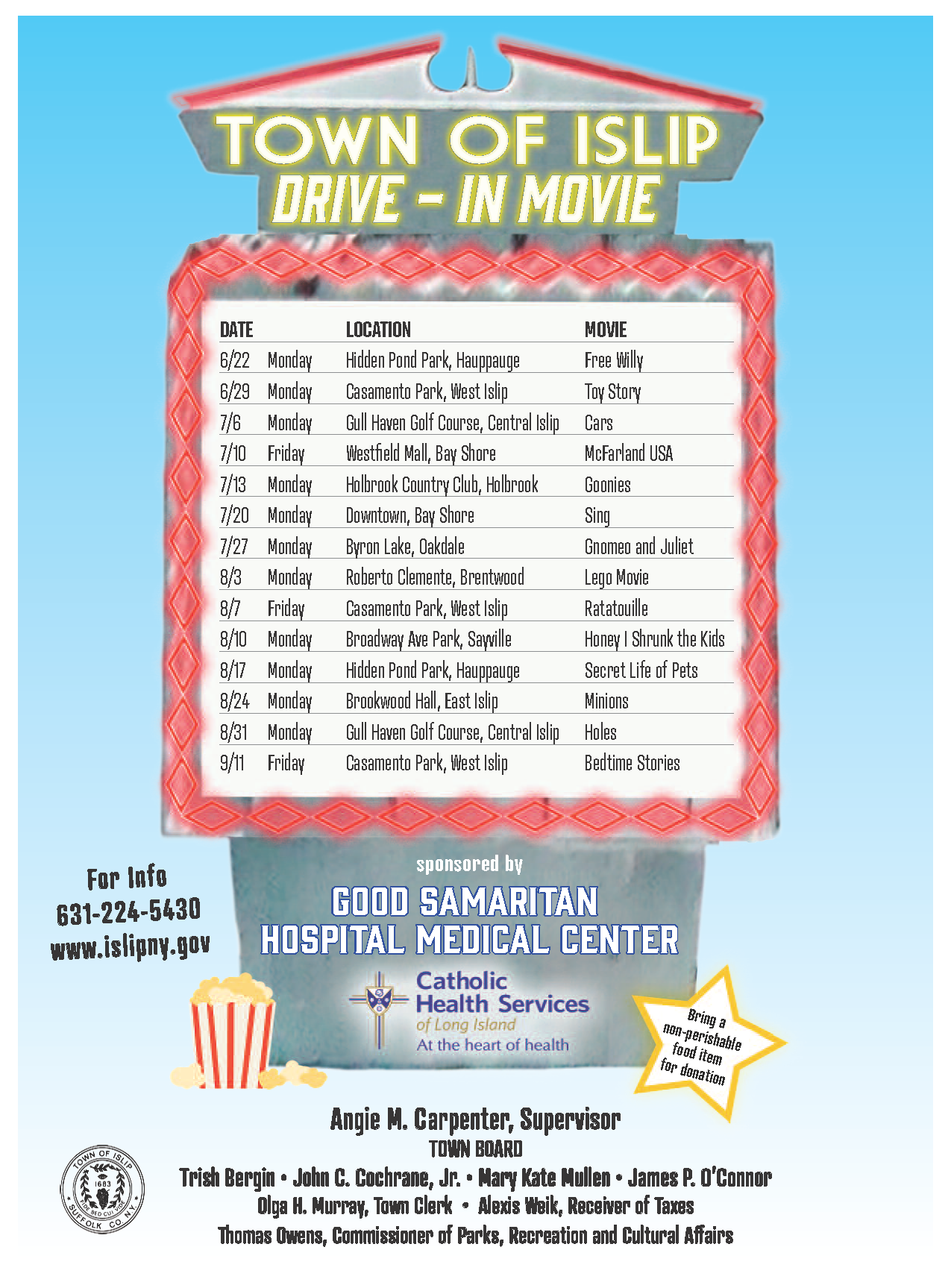Islip Summer DriveIn Movie Series List
