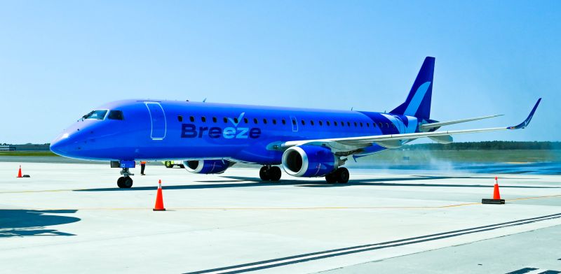 Breeze airplane sits on the Tarmac