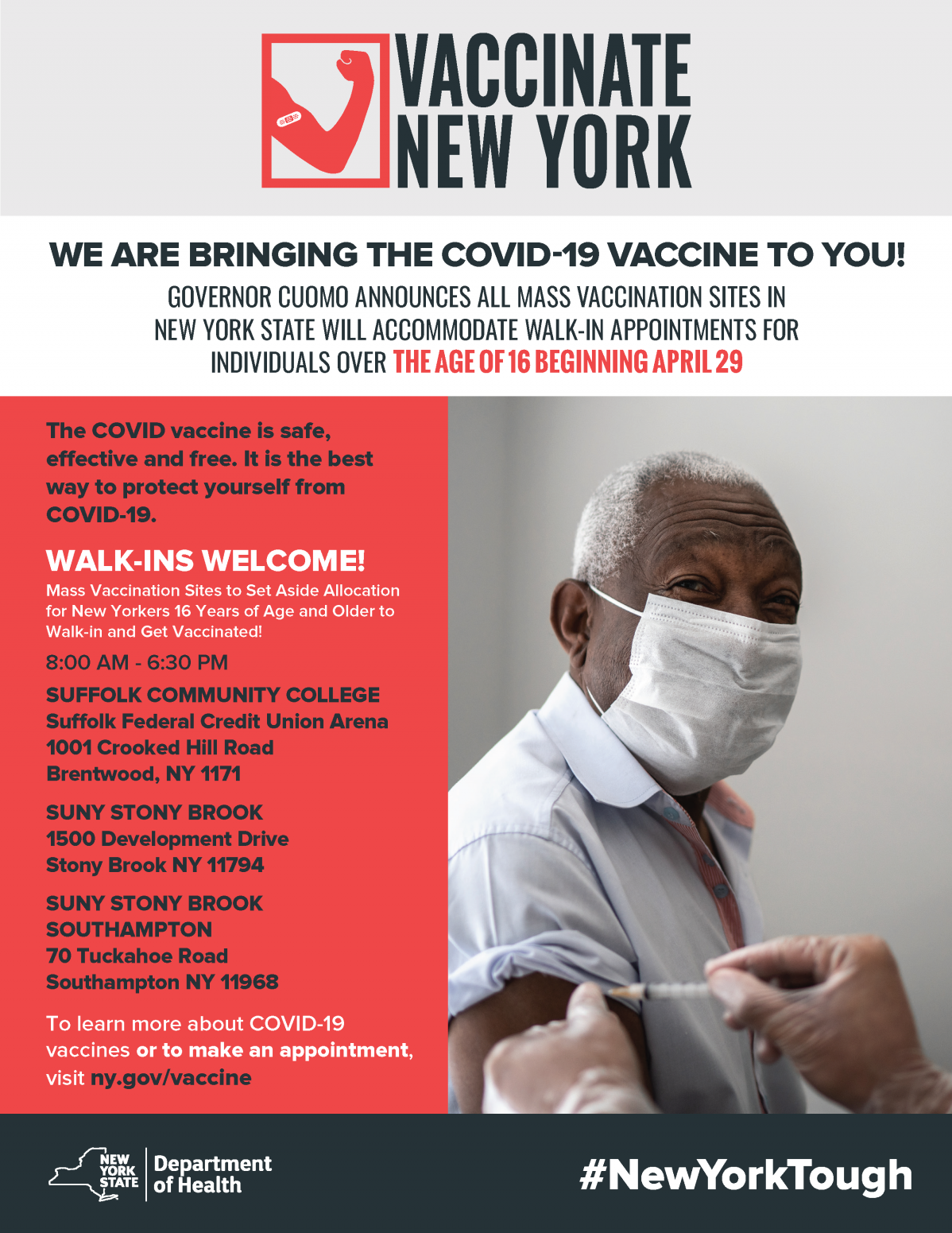 16+ walk-ins at Mass vaccination sites flyer - english